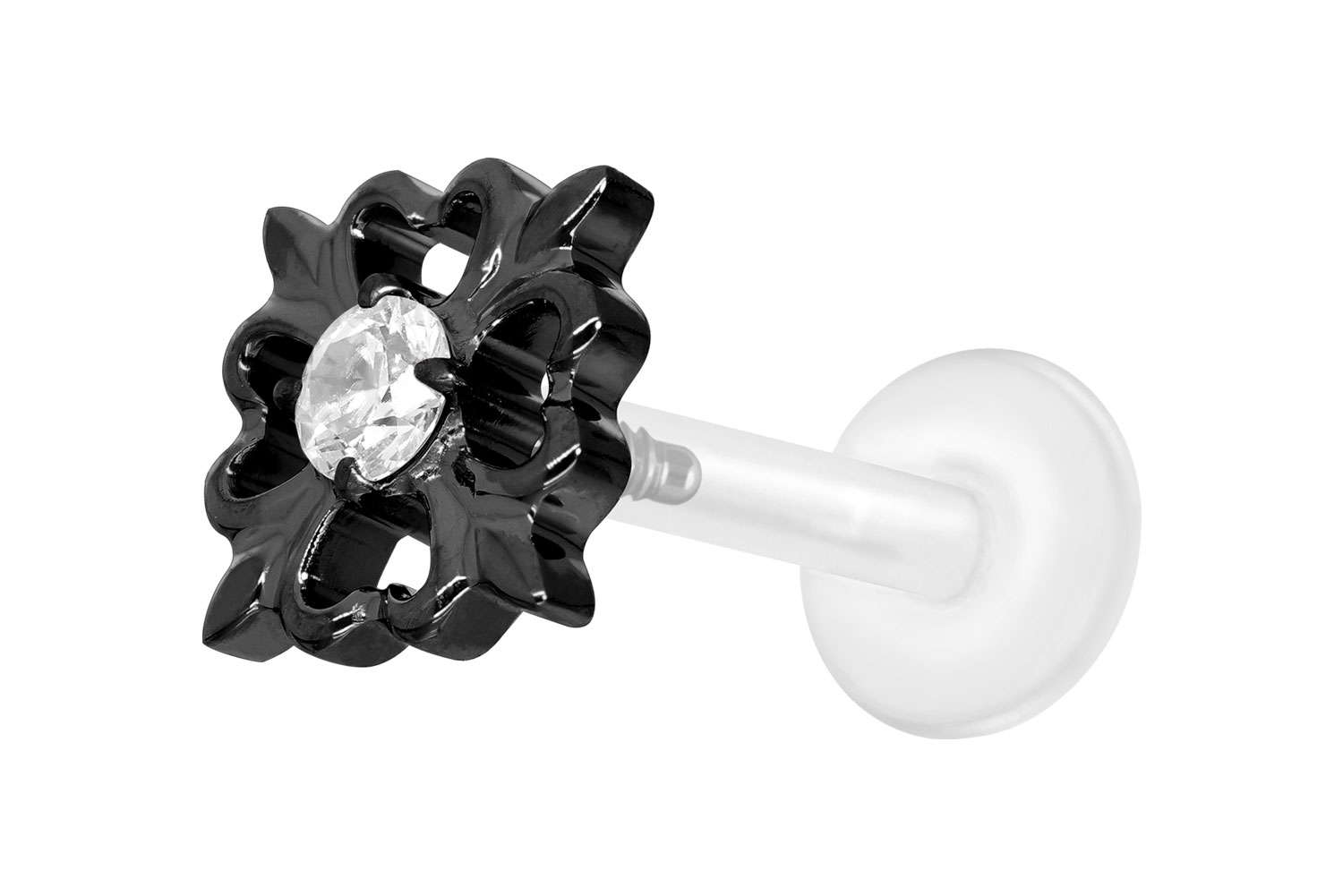 PTFE Labret Piercing mit Innengewinde + Titan-Aufsatz KLEEBLATT